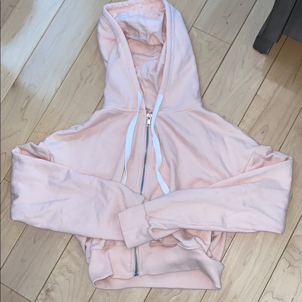 Pink Cropped Zip Up Hoodie